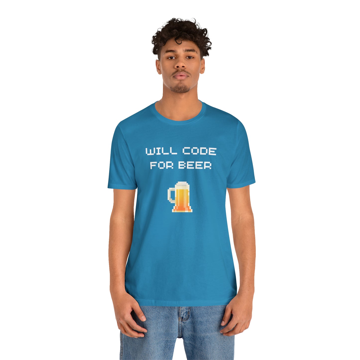 Will Code For Beer T-shirt With 8-bit Beer Graphic - variation 2