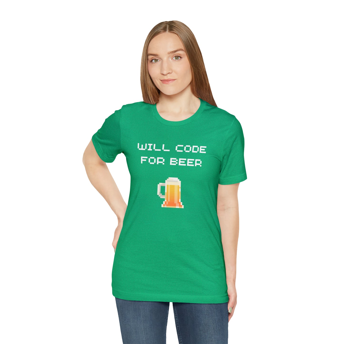 Will Code For Beer T-shirt With 8-bit Beer Graphic - variation 2