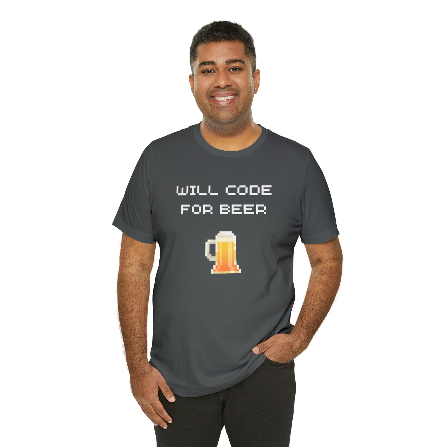 Will Code For Beer T-shirt With 8-bit Beer Graphic - variation 2