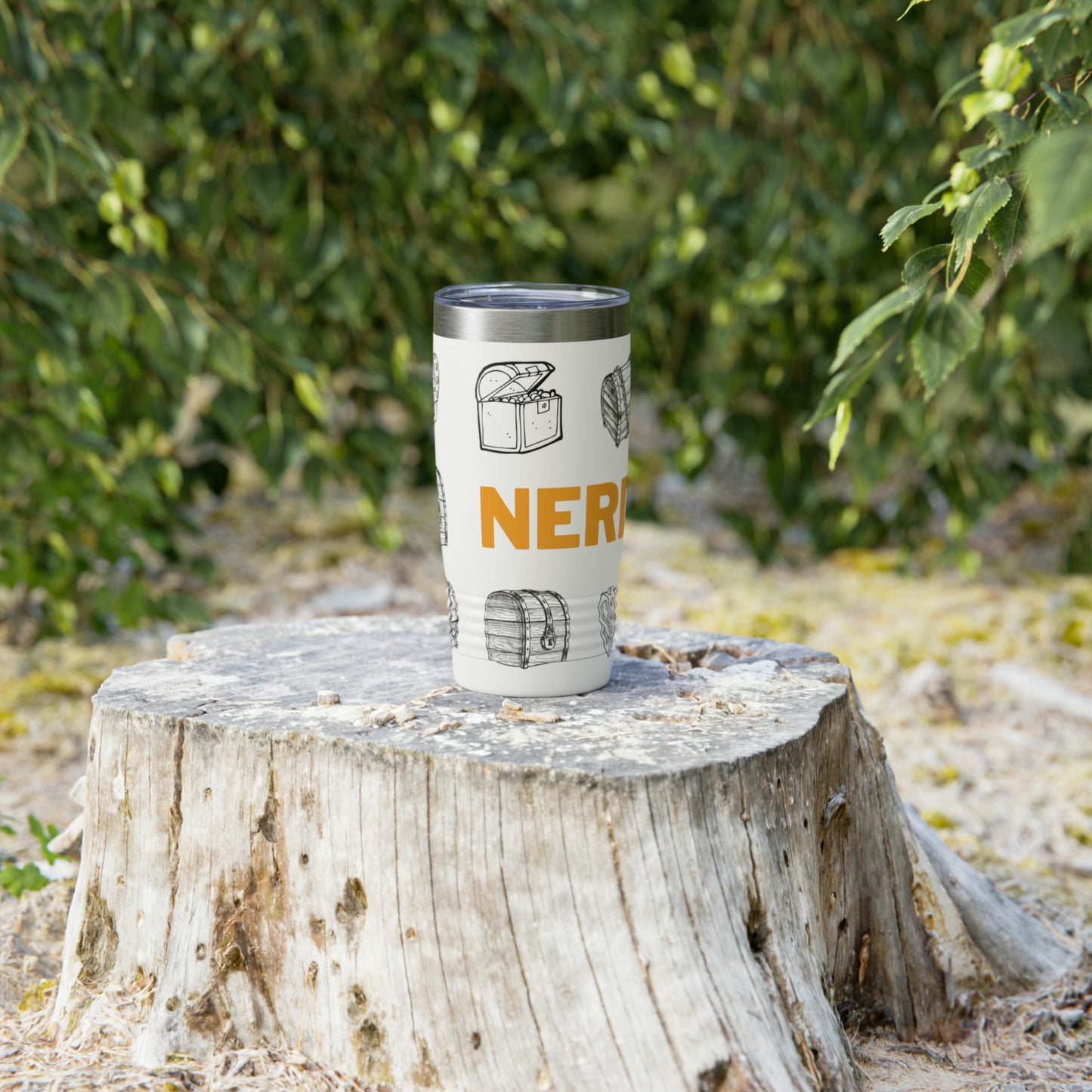 Nerd Treasure Chest - Black and White - With Logo - Ringneck Tumbler, 20oz