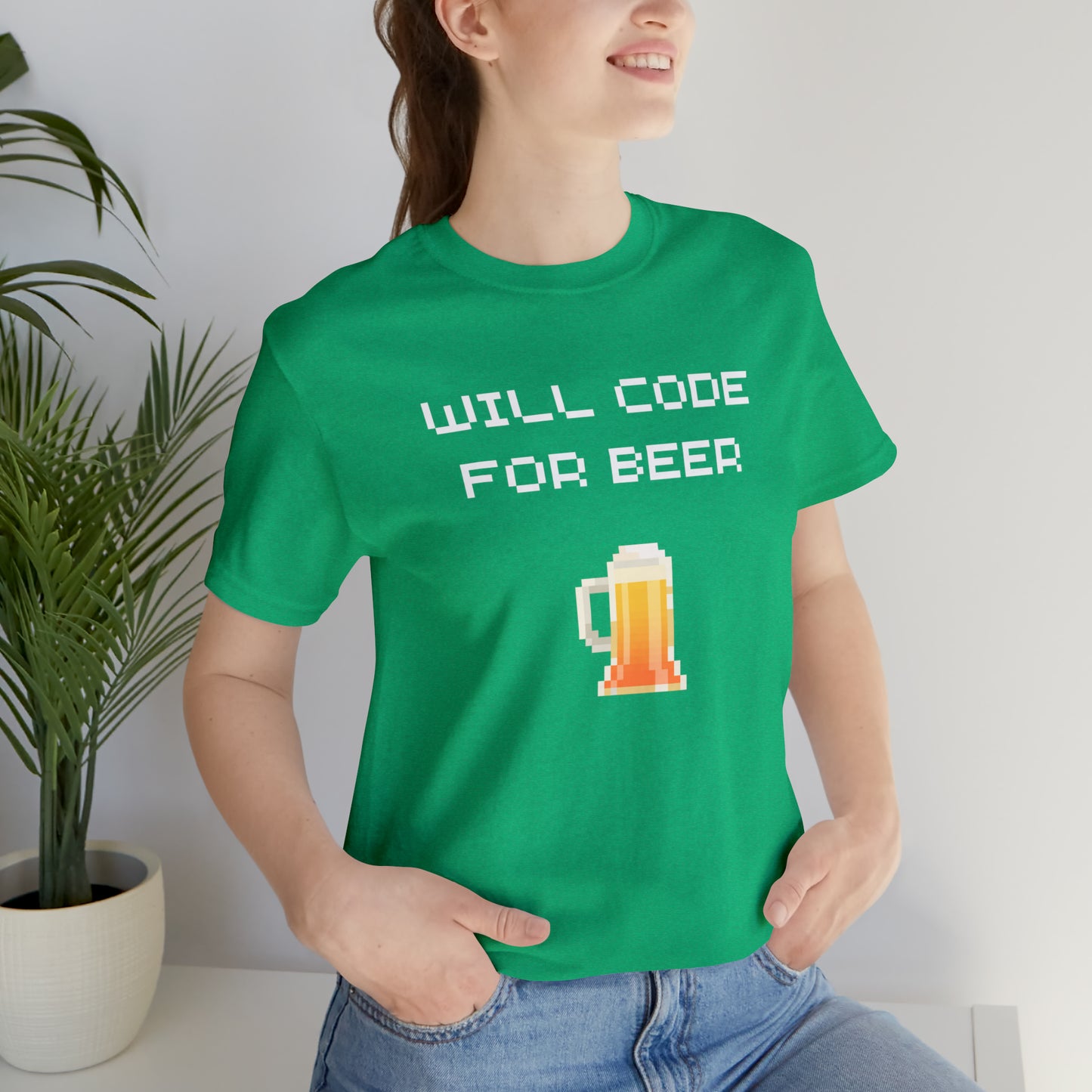 Will Code For Beer T-shirt With 8-bit Beer Graphic - variation 2