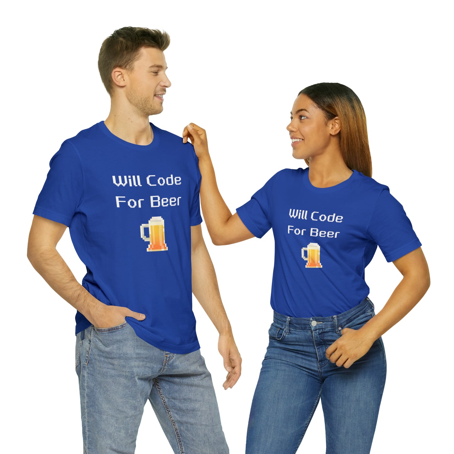 Will Code For Beer - 8-Bit Font With Beer Icon | T-Shirt