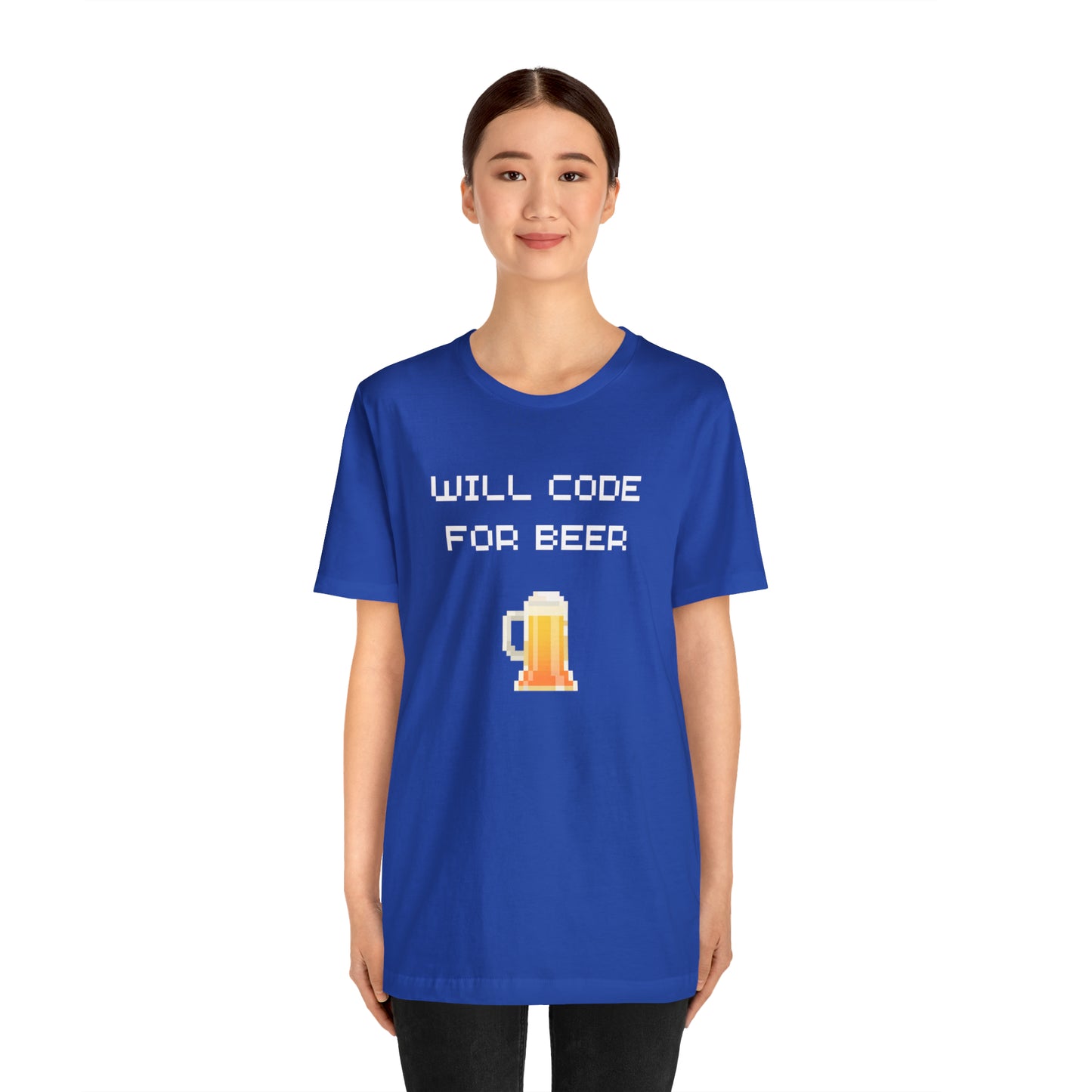 Will Code For Beer T-shirt With 8-bit Beer Graphic - variation 2