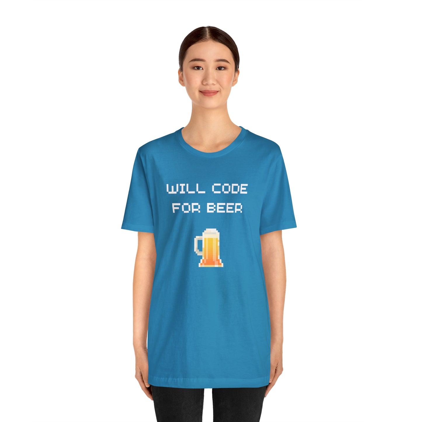 Will Code For Beer T-shirt With 8-bit Beer Graphic - variation 2